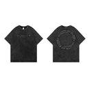 American Vintage Washed Cotton Circle Letter Male Female Lovers Student Casual Retro Men T-shirt