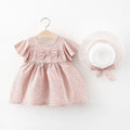 Summer Newborn Baby Girls 2-Piece Set Style Cute Bow Floral Cotton Dress with Sun Hat