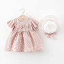 Summer Newborn Baby Girls 2-Piece Set Style Cute Bow Floral Cotton Dress with Sun Hat