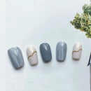 Handmade Nail Tips Gray Blue Stick-on Nails for Gluing Ready Short Press on Nails