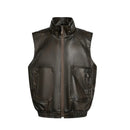 Double Layer Stand Collar Leather Waistcoat Men Winter Fleece Lined Dark Sleeveless Leather Jacket