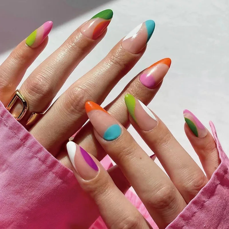 Simple French Waves Wearable Nail Art Glossy Long Stiletto Finished False Nails Press on Nails