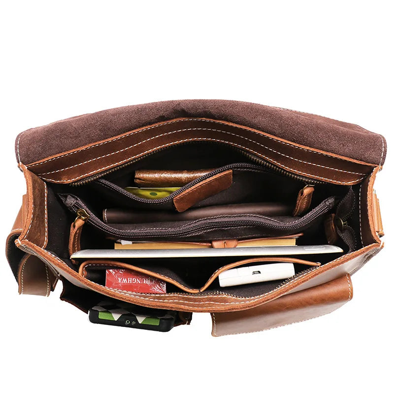 Retro casual shoulder bag Men's leather shoulder bag messenger bag Large capacity messenger bag