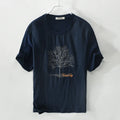 Embroidery Black T Shirts Men Linen Round Neck Embroidered Casual T-Shirt For Men Tops