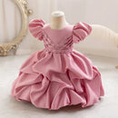 Summer Satin Baby Girls Crystal Embellished Dress Formal Holiday Ball Gown for Kids