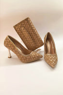 Latest Elegant High Heels Women's Pumps with Matching Bag Italian Design 9cm Shoes for Wedding Party