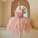 Baby Girls Princess Beading Evening Dress Children Bow Wedding Ball Gown Kids Luxury Infant Dresses