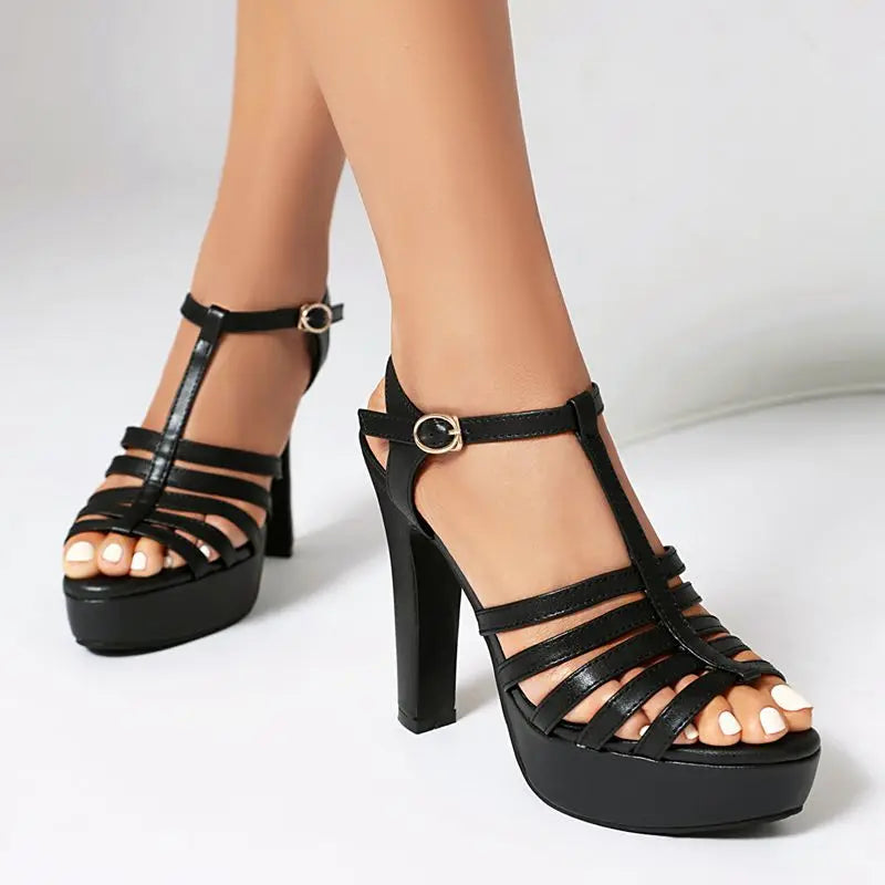 Women Sandals Round Toe High Heels 12cm Platform 3cm