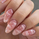 Pink Cloud Sweet Star Moon Acrylic Nails Press on Almond Wearable Nails Art Tips Fingernail Beauty