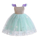Children's dress with silver top and light blue skirt on a white background, Obroi