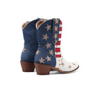 Women Western Boots Ankle Booties Denim Studded Rivets Embroidery Stars Stripes Heeled Shoes