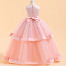 Girls Pink White Bridesmaid Dress For Wedding Lace Flower Appliques Ball Gown Girl Princess Elegant Birthday Party Costumes