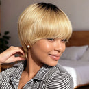 Ombre Pixie Cut Wig Human Hair Wigs Honey Blonde Wig 1B/27 Pixie Cut Human Hair Wig for Women