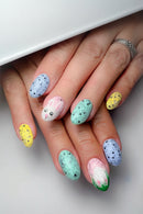 24pcs Short Press on Nails Cute Bunny Flower Nails for Women Girls Wearable False Nails
