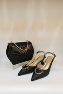 Rhinestone Shoes and Bag Set for Women Italian Design Pointed Toe Shoes and Bags Set for Party