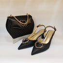 Rhinestone Shoes and Bag Set for Women Italian Design Pointed Toe Shoes and Bags Set for Party