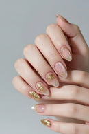 Luxury Gold Metal Line Flower Star Almond False Nails Moon Rhinestone Punk Nail Art Press on Nails