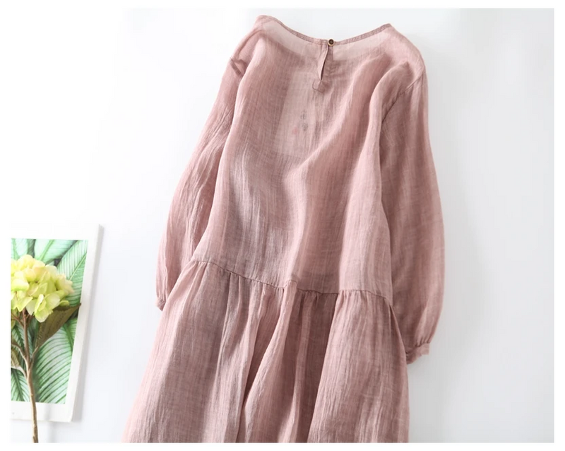 Elegant Dresses Literature Casual Loose Maxi Party Dresses Cotton Blend Large Swing Sundress Green / M