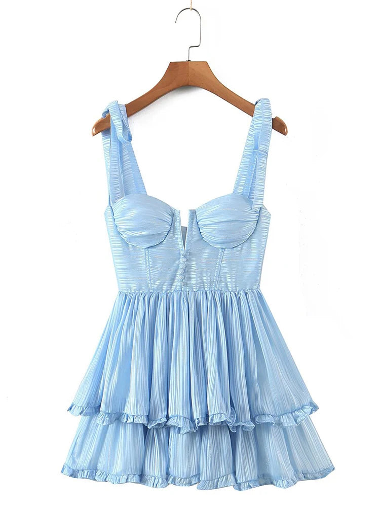 Women Ruffle Dress Ladies Floral Holiday Party Mini Dress Summer