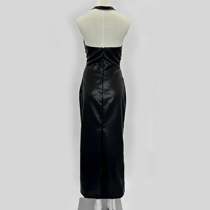 Spring Summer Women Style Dark Goth Halter Neck Slimming Maxi Dress