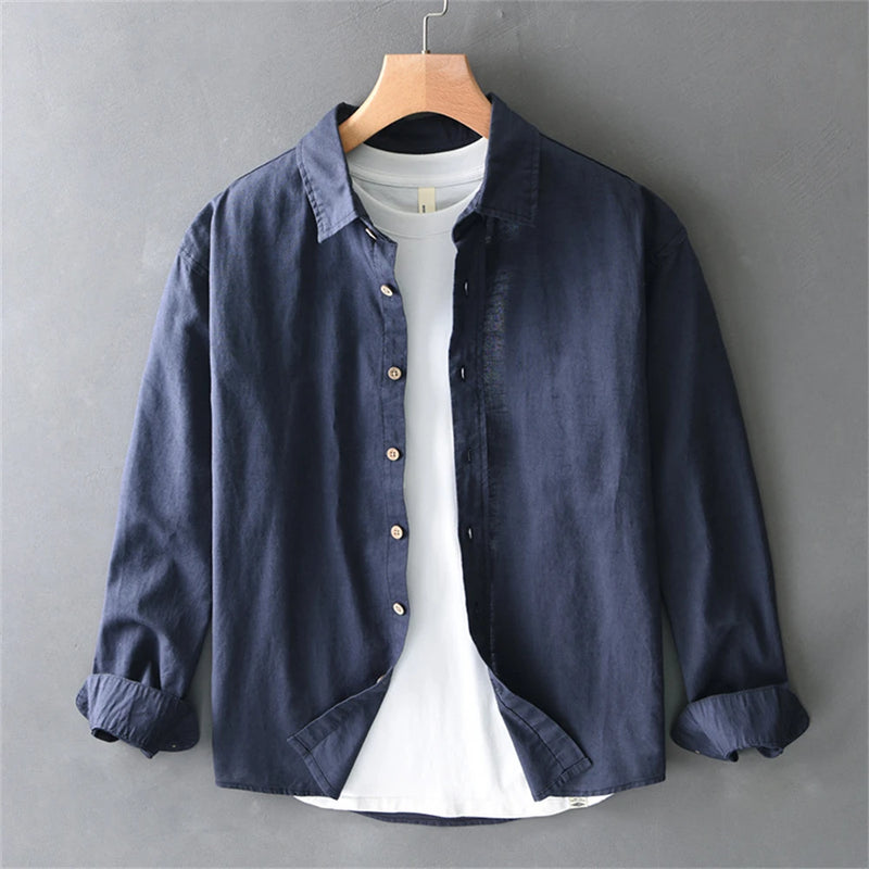 Spring man's shirts cotton and linen Loose fit casual shirts for man solid tops oversize linen shirt men