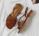 Women Roman Sandals Summer Hollow-out Open Toe Ankle Buckle Flat Shoes Casual Comfort Strap