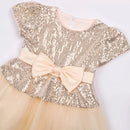 Girl Sequins Christmas Dress Lace Hem Kids Birthday Princess Clothing Toddler Infant Golden Bow Children Gowns