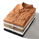 Men Casual Retro Gentleman Solid Working High-end Double Pocket Long Sleeve Shirt