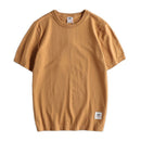 Summer Men Short Sleeved Retro Youth Solid Color Heavy Round Neck Simple All Match Loose Cotton Casual T-Shirt