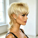 Pixie Cut Human Hair Wig Blonde Mullet Wig Swallowtail Breathable For Women Family Party Daily Use