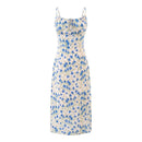 Retro Floral Bow Chest Sling Dress Women Long Dresses Summer Holiday