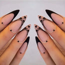 24Pcs Nude Pink Almond False Nails Glitter Powder Designs Fake Nail Long Stiletto Nails Set Artificial Wearable Press on Nails