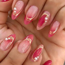 24PCS Pink Gradient Flower Design Full Cover Nails Mid-length Almond Nails Press on Detachable Finished Manicure Tips
