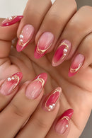 24PCS Pink Gradient Flower Design Full Cover Nails Mid-length Almond Nails Press on Detachable Finished Manicure Tips