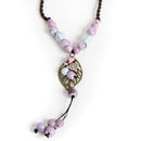 Handmade Heart Pendant Ceramic Necklace for Women Vintage Long Adjustable Boho Sweet Style Jewelry