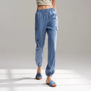 Women Elastic Waist Drawstring Jogging Trousers Loose Summer Cool Feeling Sunscreen Trousers