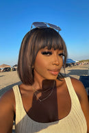 Highlight Blonde Short Straight Bob With Bangs Human Hair Wigs For Women Hair Glueless