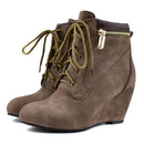 Autumn Ankle Boots Women Wedges High Heels Round Toe Cross Tied Platform Boots