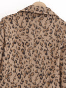 Women Autumn Winter Leopard Long Woolen Coat Single Breasted With Pockets Elegant Outerwear