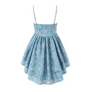 Women Trim Floral Sling Mini Dress Layered Hem Female Summer Holiday Dresses