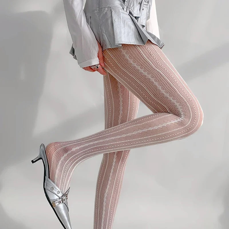 Stockings Women Geometric Striped Pantyhose Rattan Mesh Lace Gothic Cute Seamless Fishnet Legging