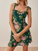 Summer Sweet Fungus Vintage Floral Midi Dress Slim Backless Chic French Tank Dresses