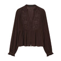 Spring Women Long Sleeve Embroidery Shirt Casual Blouse Summer Tops