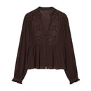 Spring Women Long Sleeve Embroidery Shirt Casual Blouse Summer Tops