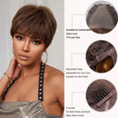 Women Brown Pixie Cut Lace Frontal Wigs Short Straight Layered Bob Wigs with Bangs HD Transparent Lace