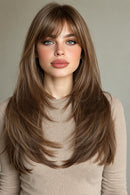 Long Straight Wigs For Women Brown Layered Hair Wigs With Bangs Daily Natural Wigs