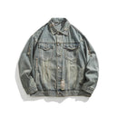 Denim Jacket Men Women Lapel Blue Denim Coat Autumn Youth Windproof Loose Jacket