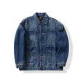 Denim Jacket Men Retro Autumn Winter Washed Distressed Lapel Single Breasted Outerwear