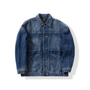 Denim Jacket Men Retro Autumn Winter Washed Distressed Lapel Single Breasted Outerwear