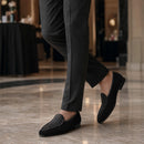 Classic Matte Leather Patchwork Black Suede Slip-On Belgian Loafers Handmade Men's Shoes